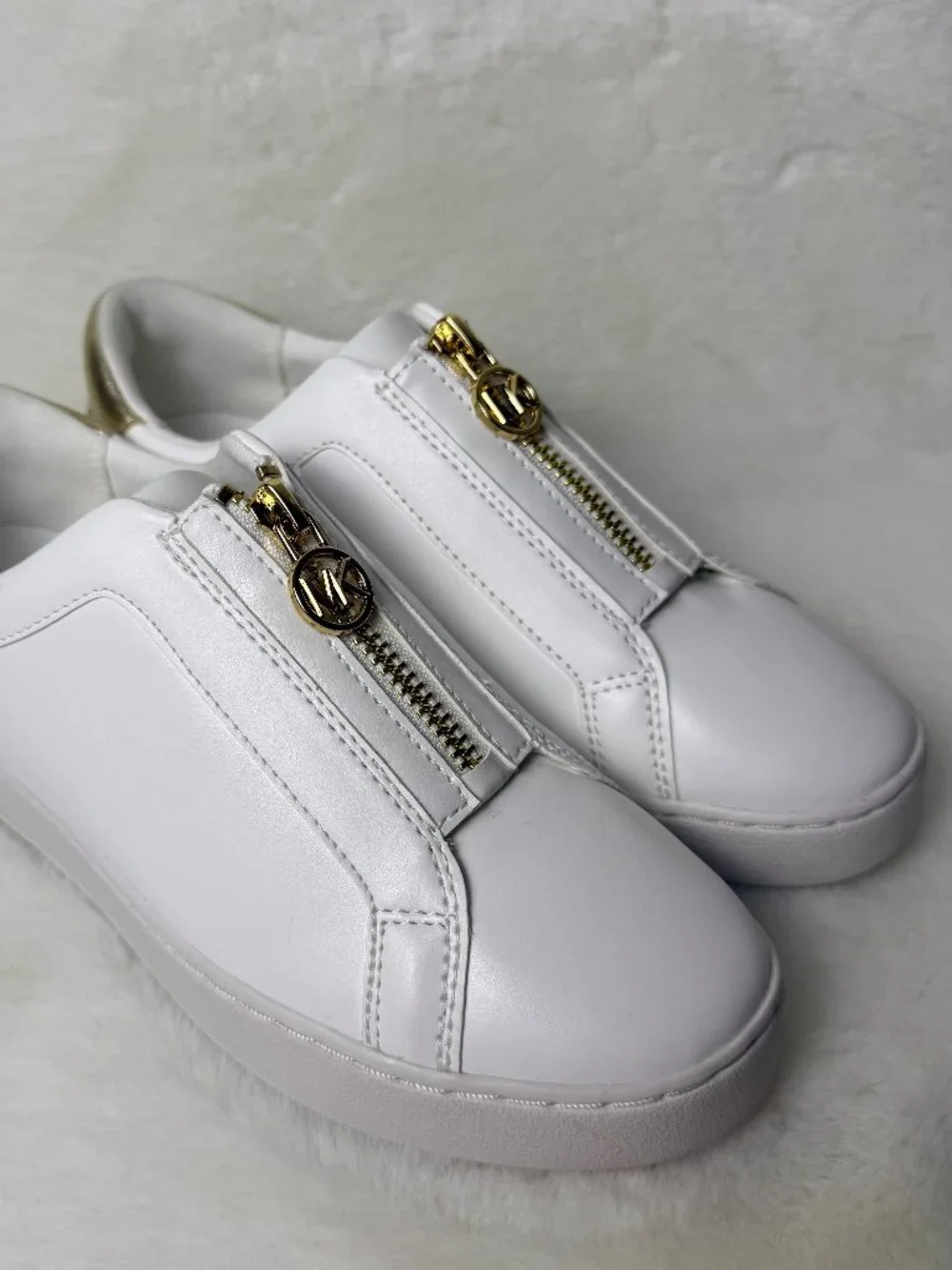 Michael Kors Keaton White Leather Sneakers with Gold Hardware